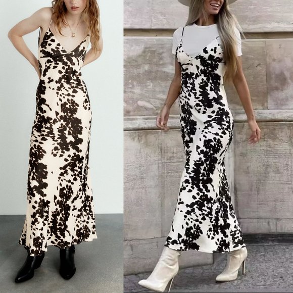 Zara Dresses New Zara Silky Satin Effect Animal Print Open Back